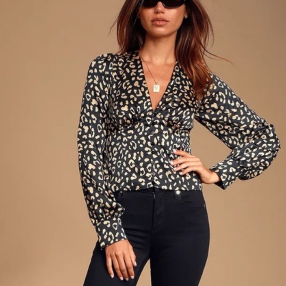 Lulus XS Gold & Black Leopard Long Sleeve